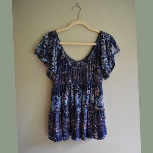 Free People Flowy Lace Shirt